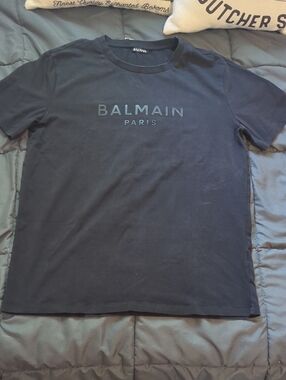 Authentic Balmain Black On Black Short-Sleeve Logo Tee Size M